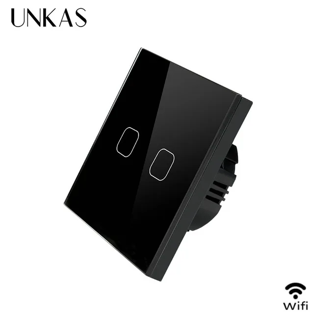 WiFi Black 2gang UNKAS Alexa Google Home 86 Тип сенсорный выключатель 2 банды 1 способ Wi-Fi светильник переключатель белое приложение беспроводной пульт дистанционного управления стандарт ЕС - Цвет: WiFi Black 2gang