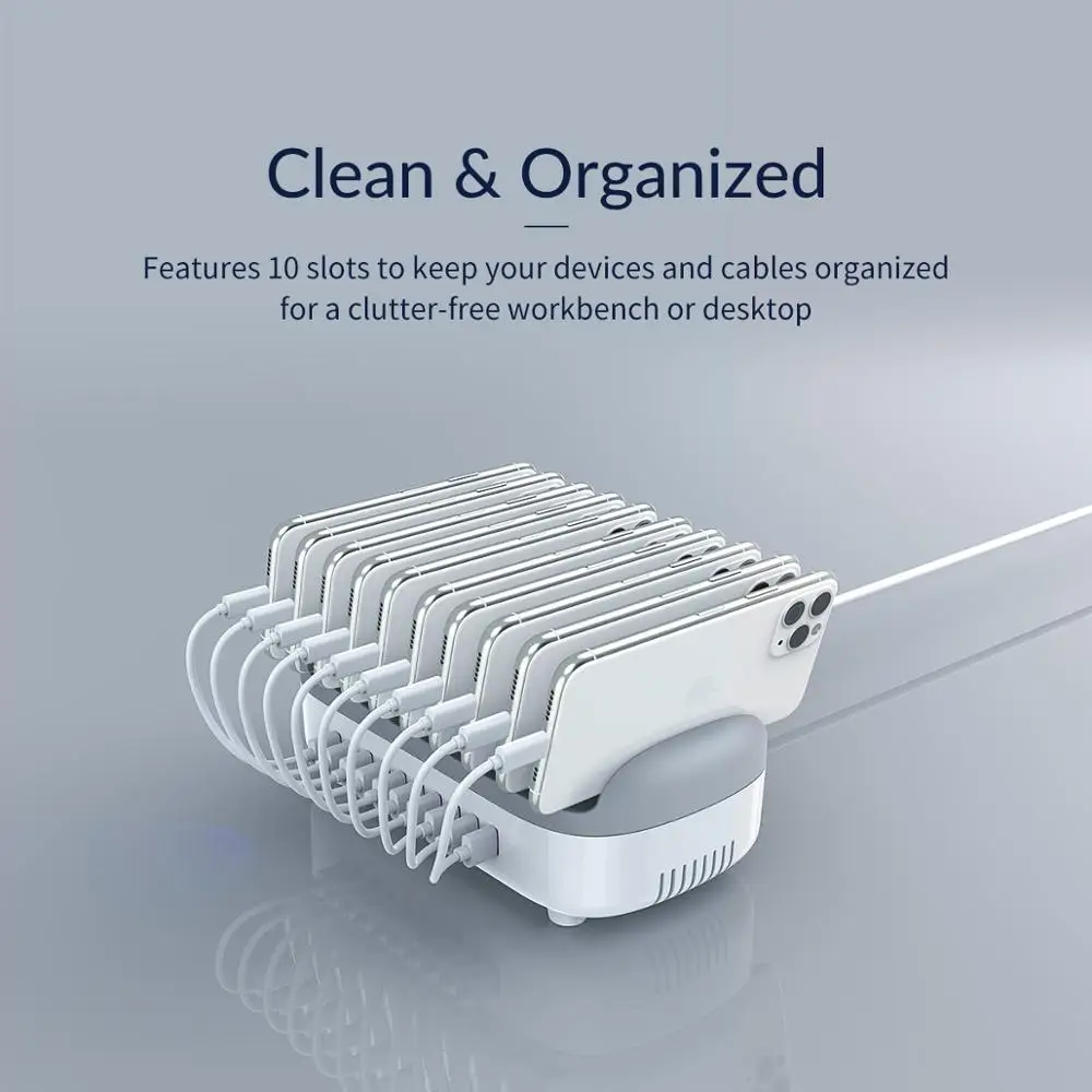 Зарядная док-станция ORICO 10 USB-портов 120 Вт 5 В 2 4 А бесплатных кабелей для iPhone Samsung