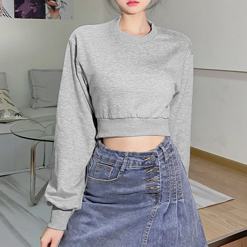 

2021 Women's Hooded Hoodie Pure Color Loose Simple Lazy Wild Korean Casual Chic Fashion Autumn Women's Nine Points Sweatshirt