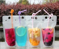 drink pouches bags frosted zipper stand up plastic drinking bag with straw with holder reclosable heat proof 17oz 500ml