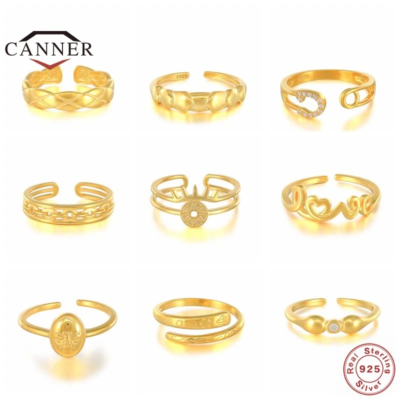 

CANNER 925 Sterling Silver Vintage Finger Rings for Women Trendy Fine Jewelry Silver 925 Open Adjustable Antique Rings Anillos