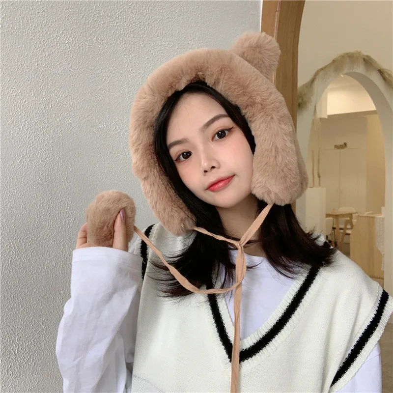 Симпатичная плюшевая ушанка для девочек с героями мультфильмов женская зимняя