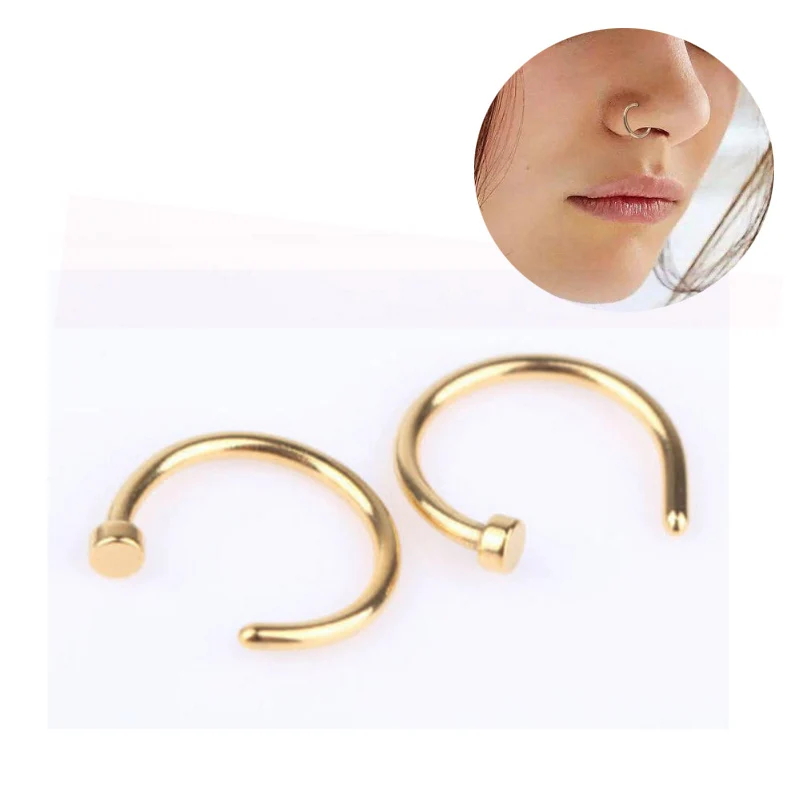 8mm golden 6/8/10 мм 1 шт., небольшие кольцевые Титан Сталь поддельные хирургические Сталь открытый нос кольцо C тонкий гвоздик для пирсинга, простые, Вьетнамки, сексуальный - Окраска металла: 8mm golden