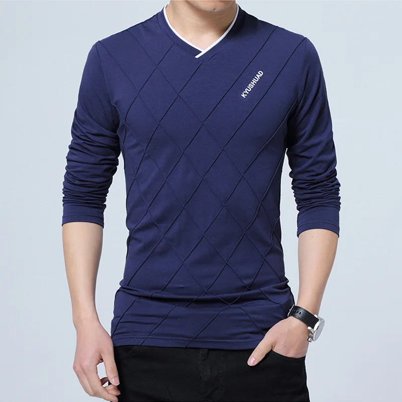 Роскошные V образным вырезом 2021 Мужская мода Slim Fit Пользовательские Футболка