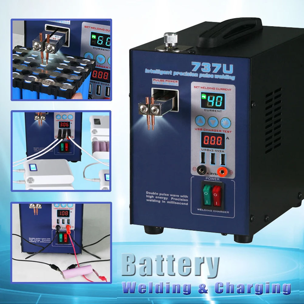 Сварочно-точечная машина 2.8KW двойной импульсный аккумулятор точечная сварочная машина зарядка через usb тест 18650 аккумулятор сварщик 737U EU/US/UK/AU