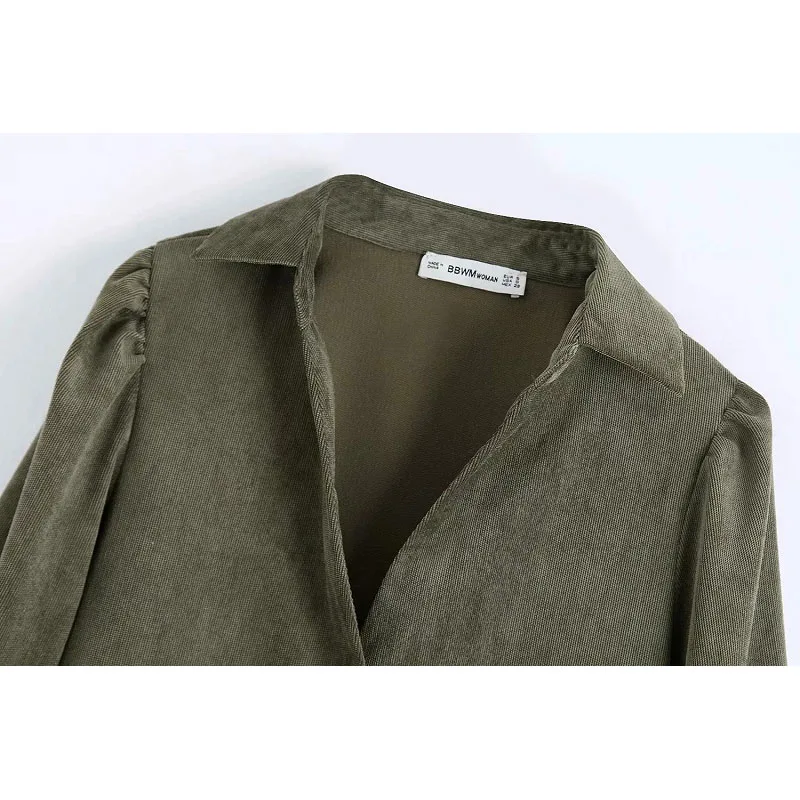 Винтажное элегантное зеленое вельветовое платье рубашка модное женское