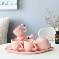 creative pink flamingo ceramic teapot household items teteras para te tea pot for kitchen bar teapot set supplies