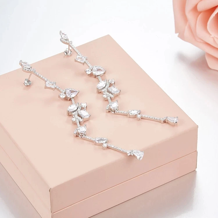 

SOELLE High Quality S925 Sterling Silver Micro Inlay Square Teardrop Geometry Cubic Zirconia Long Earrings Women Luxury Jewelry