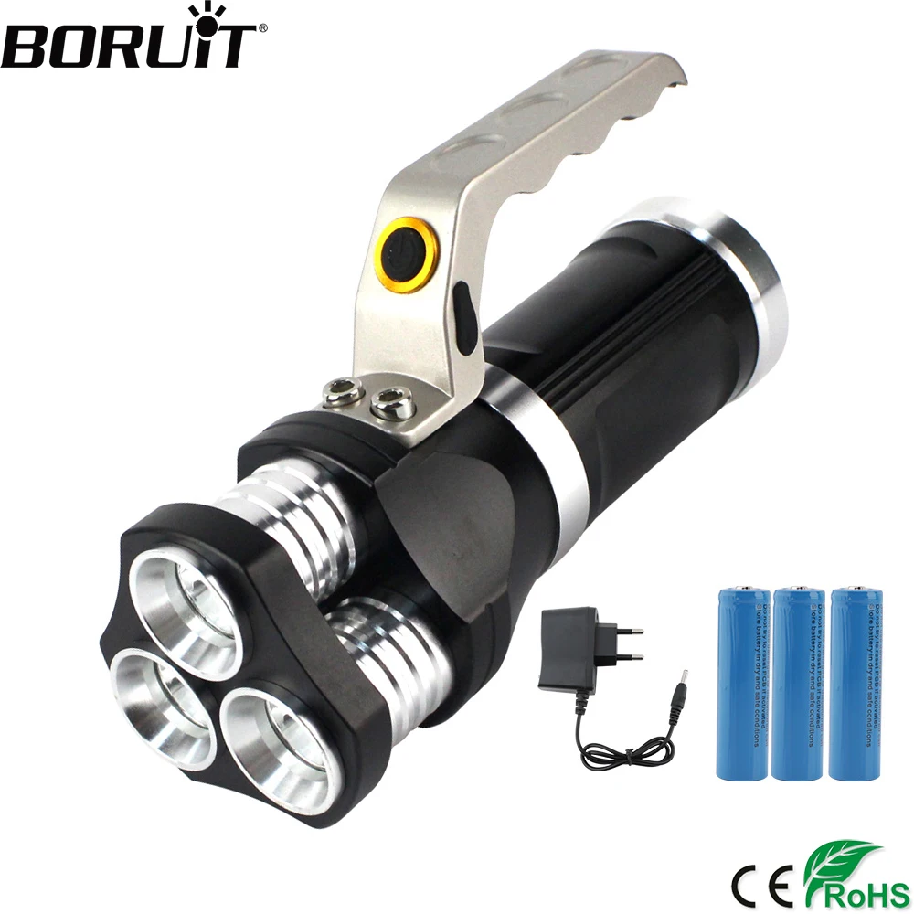 BORUiT XM L T6 светодиодный портативный флэш светильник 5000LM 3 режима мощный фонарь