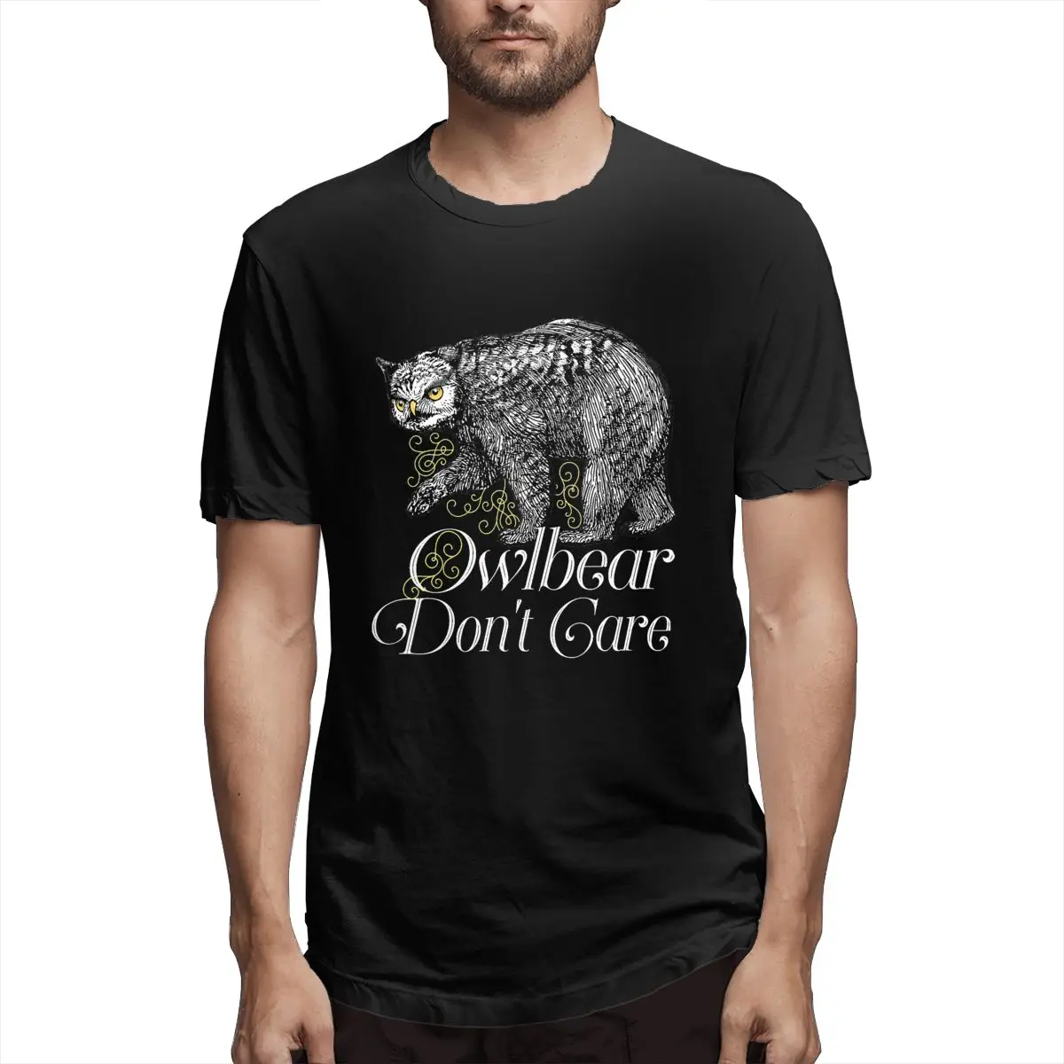 

Owlbear Don't Care Men's Classic T-Shirt Vintage Tees Short Sleeve Crew Neck T-Shirt Pure Cotton Summer Clothes