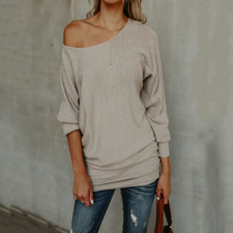 

Womens Sweaters Women Outfits Casual Slash Neck Solid Pullovers Jumper Knit Wear Autumn Winter Maglioni Off The Shoudler