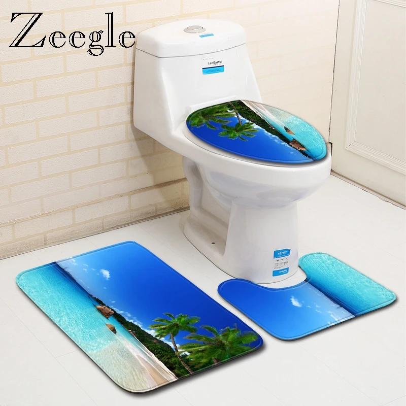 Zeegle Shell с принтом, 3 шт., коврик для ванной комнаты, коврик для туалета, Нескользящие Коврики для ванной комнаты, коврик для ванной комнаты, впитывающий ковер для ванной комнаты