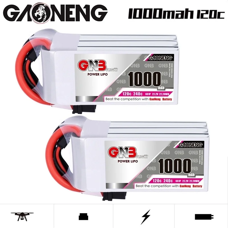 2PCS GNB Lipo 6S Battery 22.2V 1000mAh 120C Ministar Series XT60U-F For Mini Quad RC FPV Drone Quadcopter Helicopter Airplane