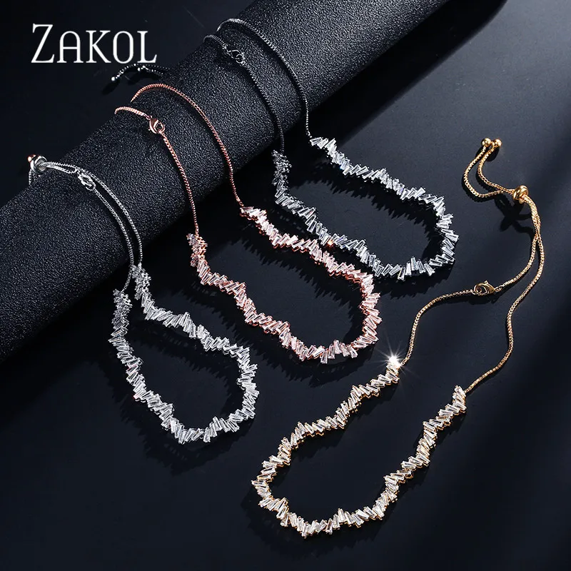 ZAKOL Модные чокеры для багета, ожерелье, ювелирное изделие, черный прямоугольник, CZ циркониевое ожерелье/крутящие момента для женщин, юбилей, FSNP2051