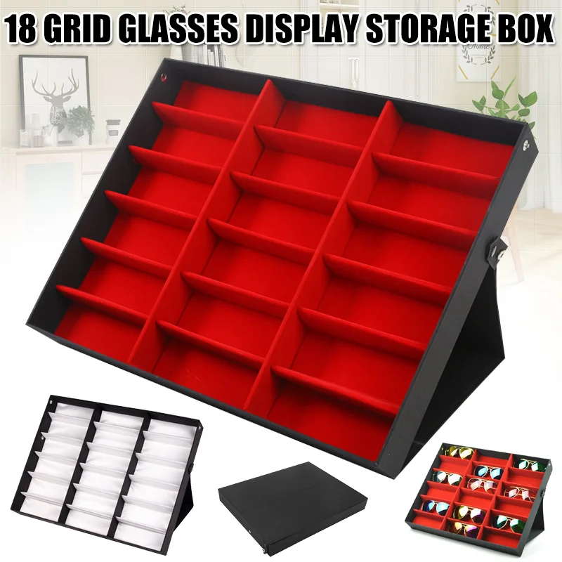 

New 18 Grids Eyeglass Sunglasses Glasses Storage Display Box Holder Case Organizer Hogard