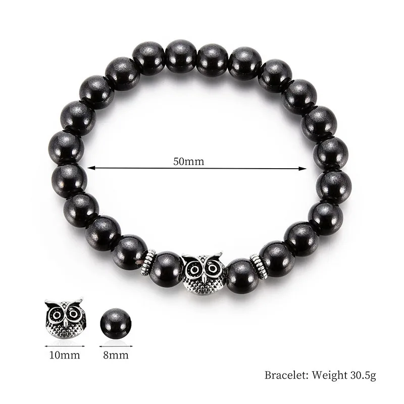 

New Fashion Owl Black Gallstone Bracelet Metal Texture Pendant Bracelet Retro Trend Outing Accessories