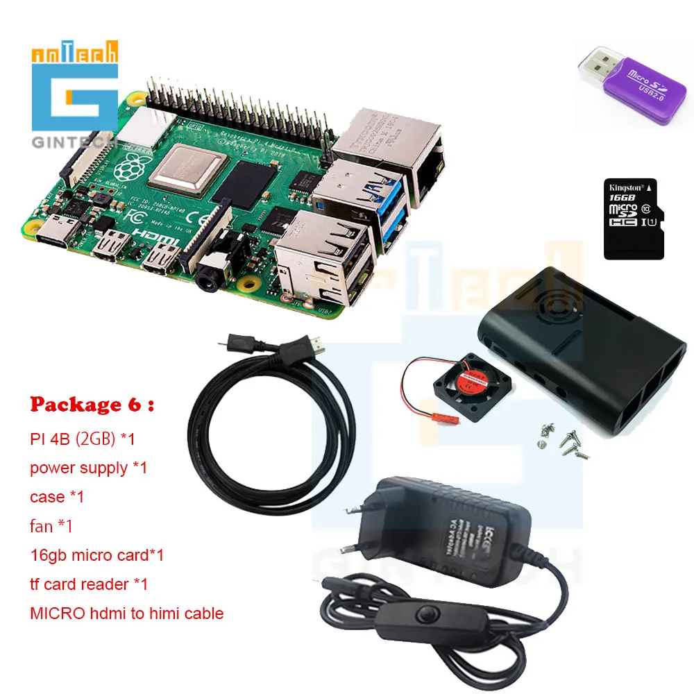Оригинальный Raspberry Pi 4 Model B 2 Гб комплект + чехол из АБС-пластика теплоотвод 3A