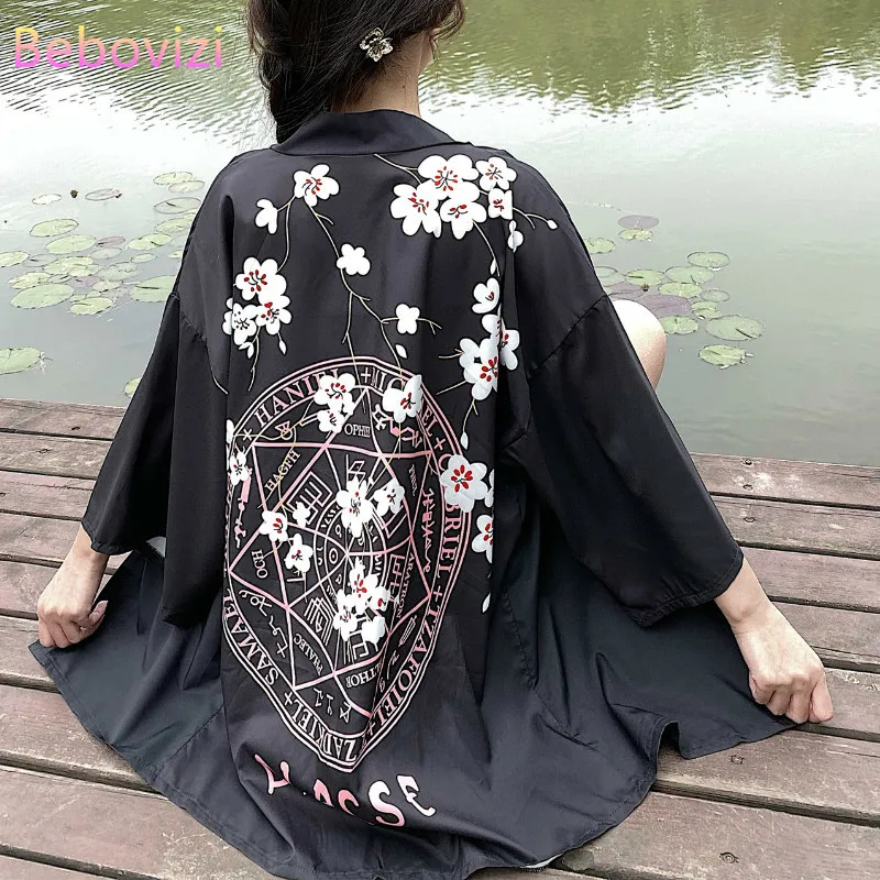 INS 2020 Белый Черный Harajuku японский Модный женский кимоно стиль кардиган блузка