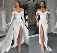 2022 sweetheart wedding dresses detachable train button side slit bridal gowns princess party wear no gloves robe de mariage