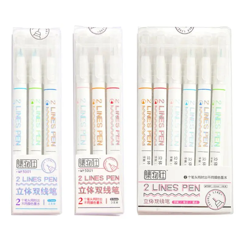

3/6pcs Double 2 Lines Gel Pen Marker DIY Scrapbooking Journal Decor Stationery Q1JC