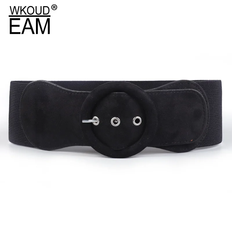 Новый корейский модный бархатный эластичный широкий пояс для женщин с круглой металлической пряжкой, дикий платье, новинка, лента на талии леди.