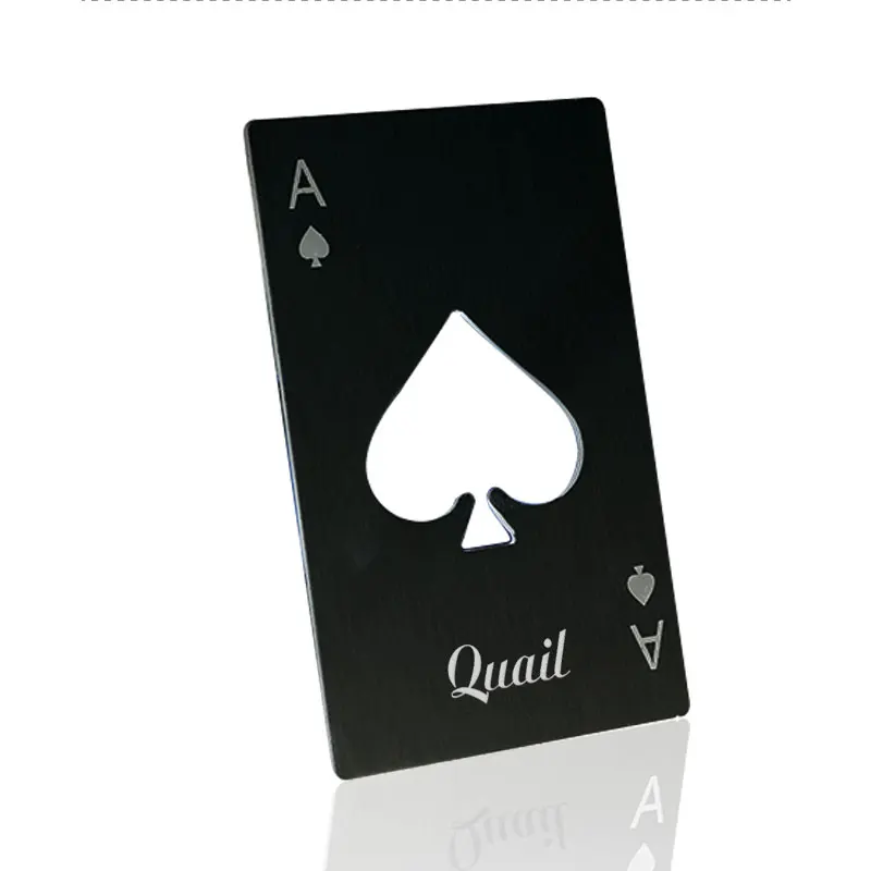

Quail Fashion Stainless Steel Black Cool Ace of Spades Poker Bottle Openers Portable Credit Card Bottle Openers Free Customized