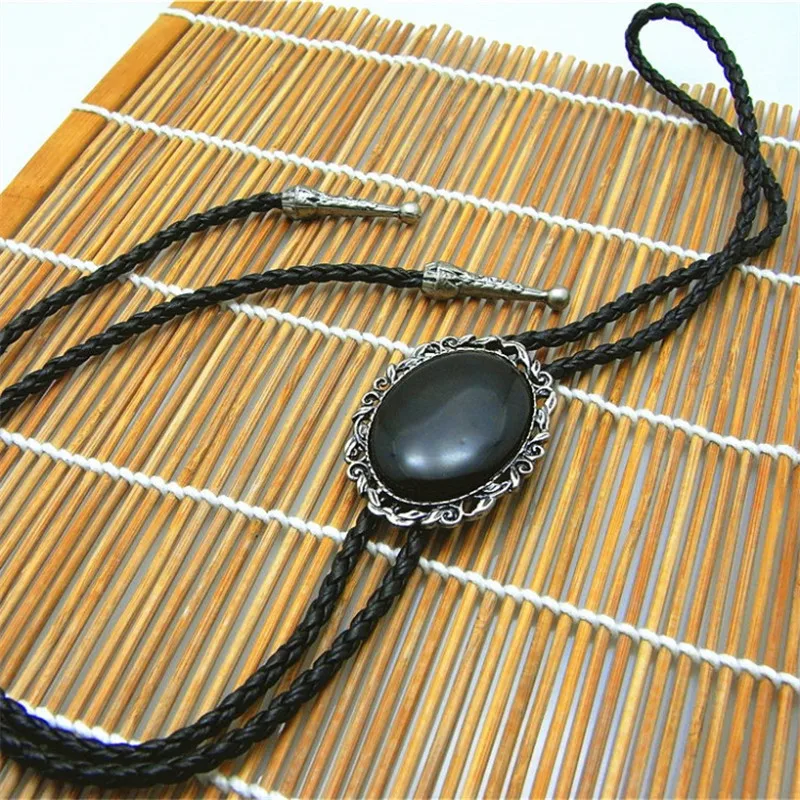 Bolo галстук Ретро рубашка цепь Имитация обсидиана Пуаро веревка кожаное ожерелье