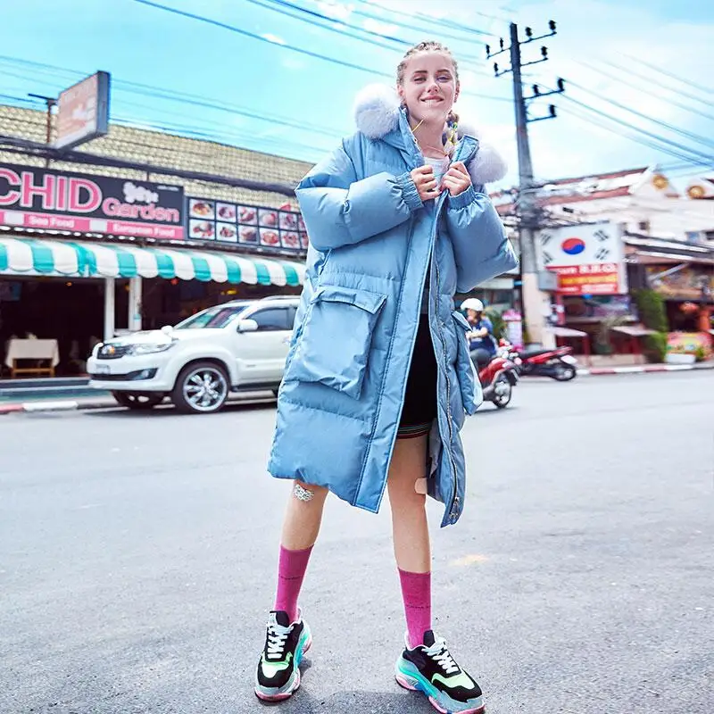 2019 зимние толстые пуховики с меховым воротником женские милые теплые длинные