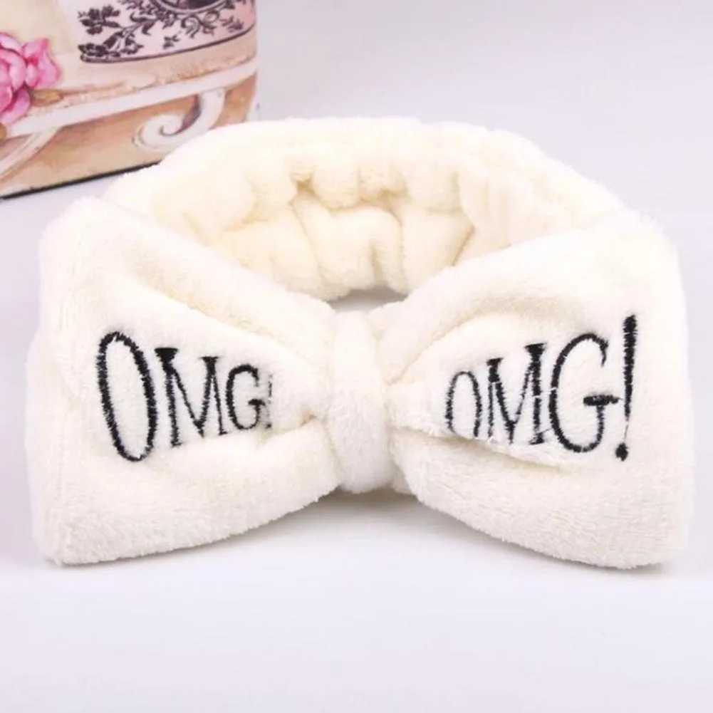 

Korea New OMG Letter Coral Fleece Wash Face Bow Hair bands For Women Girls Headbands Headwear Hairbands Turban Hair Accessories