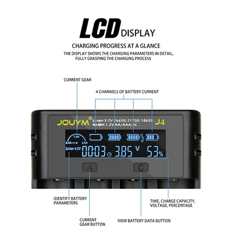 Зарядное устройство JOUMY для батарей 18650 с жк-дисплеем 3 7 в 21700 26650 1 2 ni-mh/Cd SC C AA AAA NiMH |
