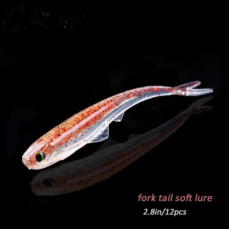 

12 шт. рыболовные приманки Шад мягкие вилка хвост рыбы джиг воблеры 7 см 2g силиконовая искусственная приманка для карпа бас плавающая приманк...