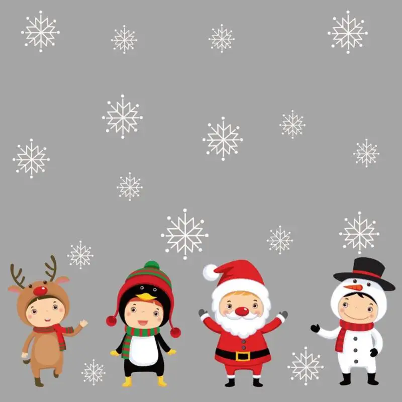 Милые рождественские наклейки на стену Санта Клаус Снеговик Снежинка ПВХ обои