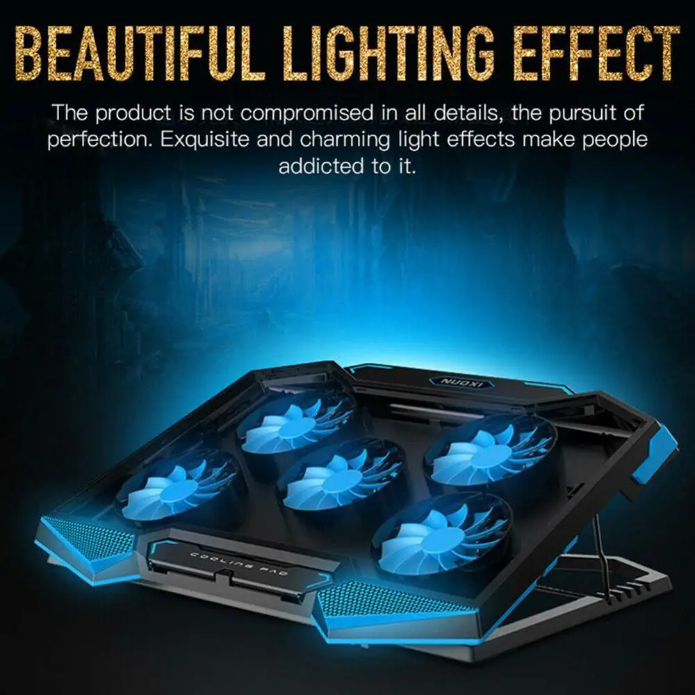 

Laptop Cooler 5 LED Fans Aluminium Cooling Notebook Pad Silent Dual USB Speed Control Base Cooler Pad For 15.6 17 Laptops