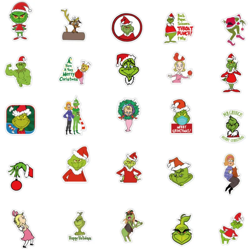 10/30/50pcs Green Haired Grinch Anime Stickers Laptop Scrapbook  Guitar Fridge  Kids Toys Phone Diy Laptop Car Decal Stickers images - 6