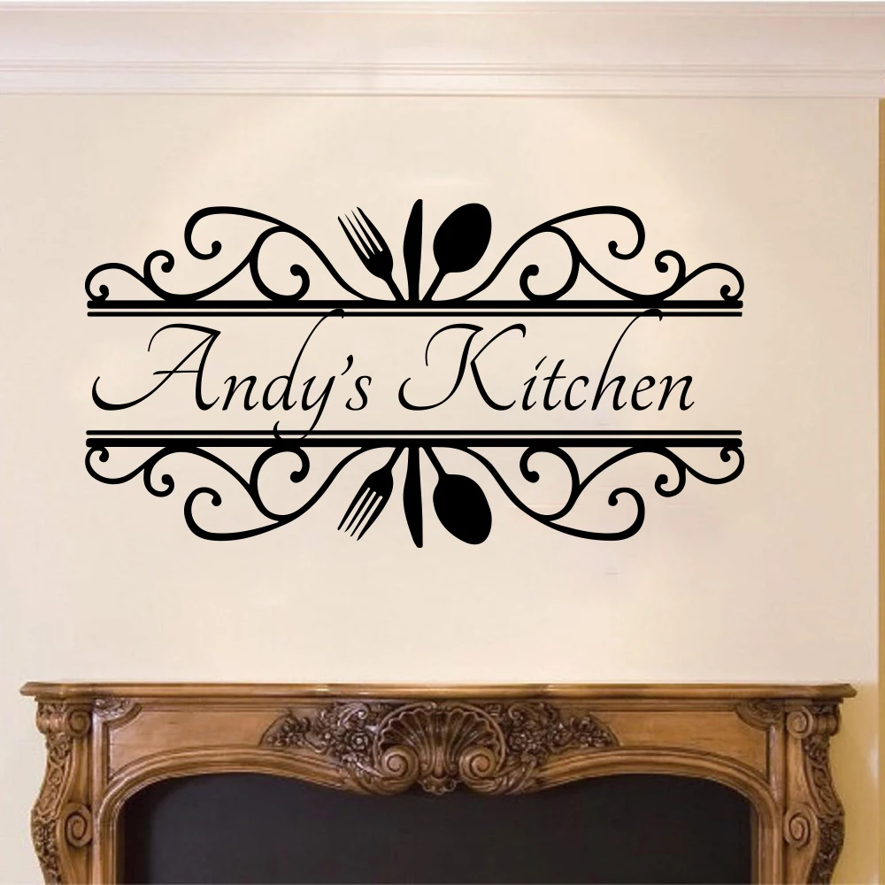 

Custom Name Kitchen Cooker Wall Sticker Dinning Room Personalized Name Cuision Cooking Kitchen Wall Decal Vinyl Decor LW226