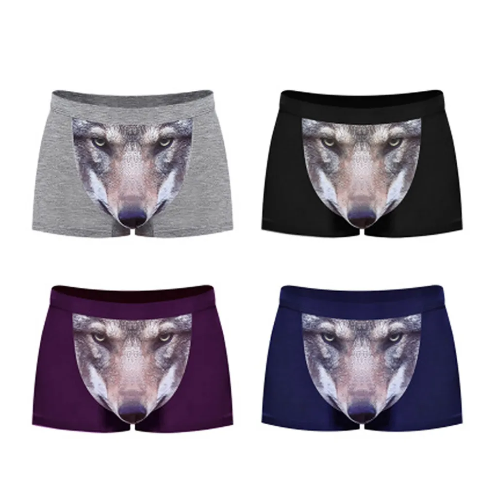 Men's Underpants Fashion Comfortable Underwear Shorts Charming Boxer Briefs Sexy Wild ferocious Wolf Print Pants Lingerie 03* |