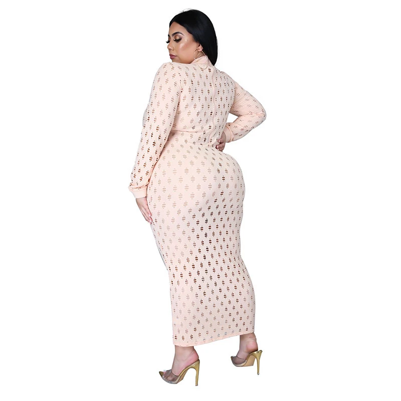 

Dress Women Plus Size Dresses Lace Long Sleeve Hollow Out Stretch Mesh Dress Bodycon Sexy Streetwear Vestidos Plusize