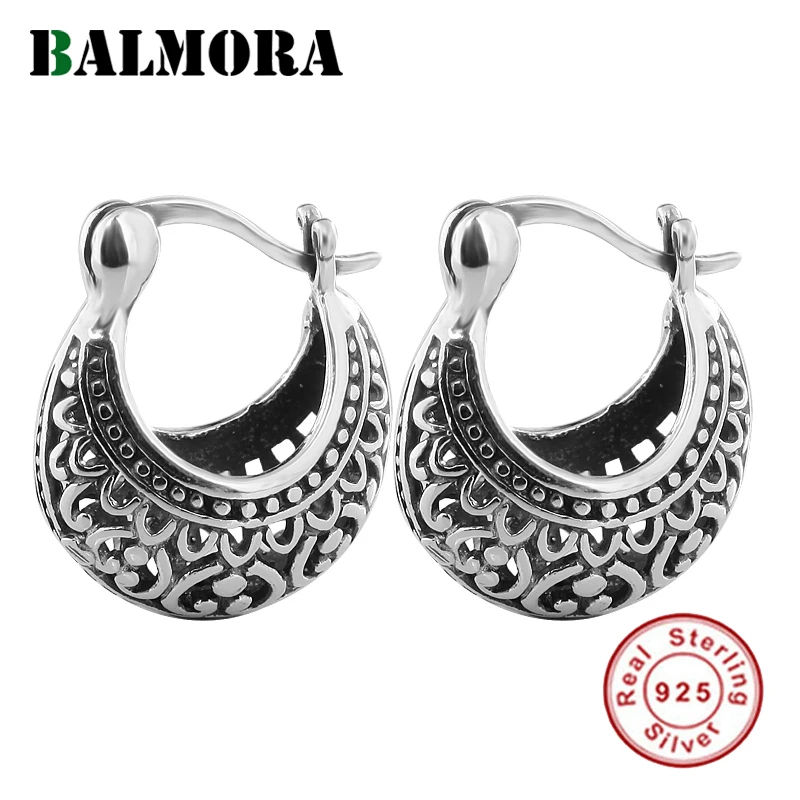 BALMORA 925 пробы серебряные Ретро полые клипсы Висячие серьги для женщин леди мать подарок элегантные Этнические модные ювелирные изделия