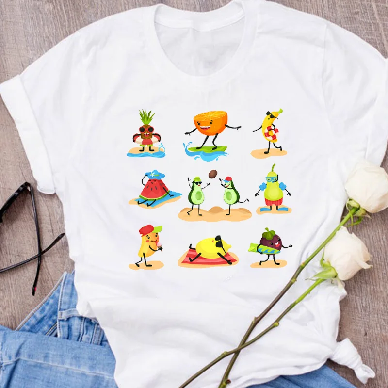 

Women Graphic Avocado Cat Printing Cartoon Fruit Clothes Floral Lady Clothing Female Tees Print Tops T Shirt Womens T-Shirt
