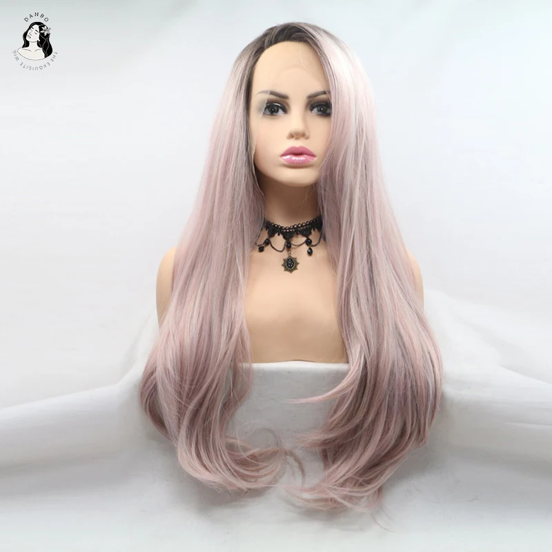 

DANBO lace front wig brown black gradient light pink wig synthetic wig cosplay wig party daily use