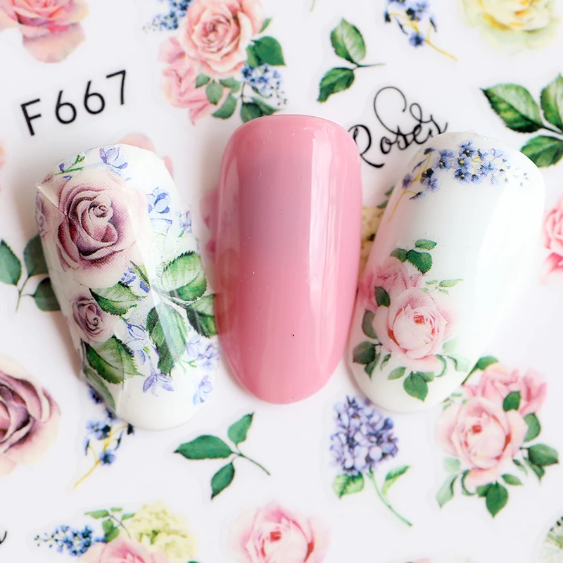 1pcs Stickers For Nails Rose Flowers Designs Sliders Nail Art Decorations Manicure Self-adhesive Polish Foils Tip F667 | Красота и