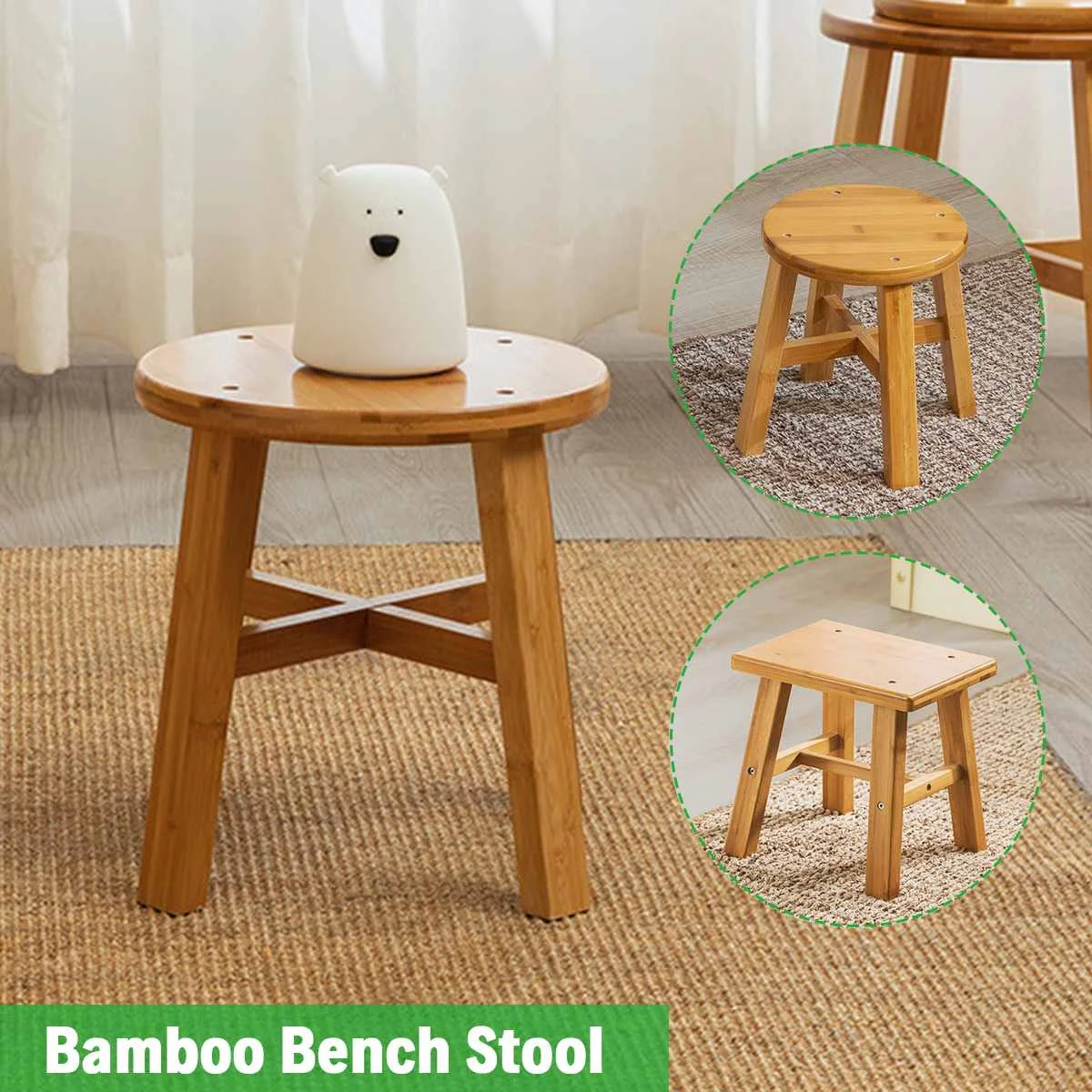 

Multifunction Solid Wood Shoe Bench Stool Children's Adult Stool Living Room Home Small Bench Sofa Tea Table Chair Square/Round