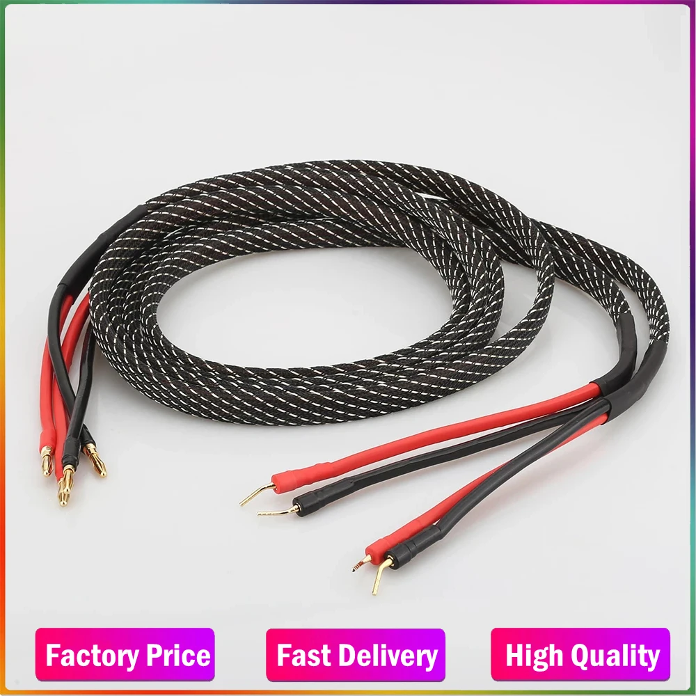 

New Pair Pure copper loudspeaker cable HIFI Banana plug to pin plug speaker cable Center Audio Speaker cable