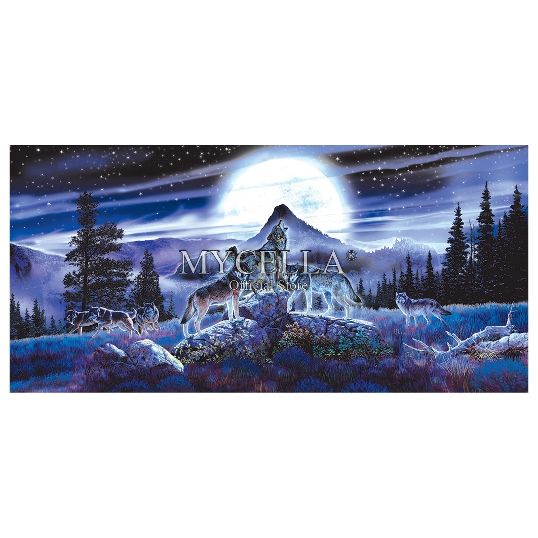 Пейзаж 5D Diy алмазная живопись Ночные волки Бриллиантовая мозаичная фигурка