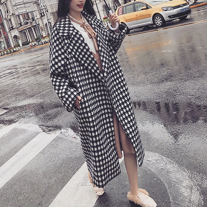 Осень 2019 модное женское Шерстяное Пальто Heydress в клетку женские свободные длинные