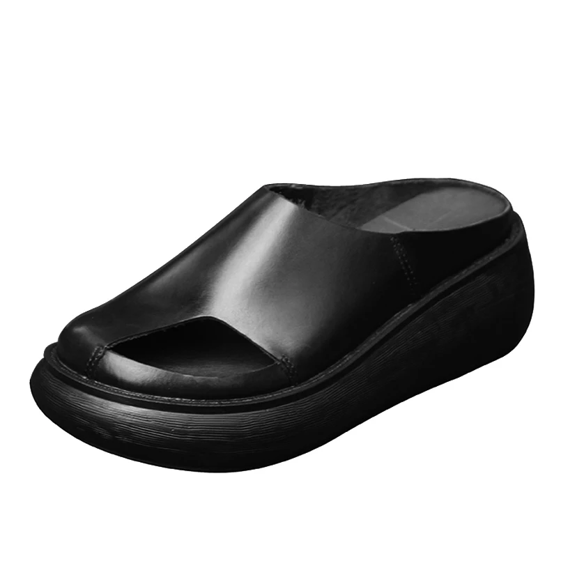 Шлепанцы женские из натуральной кожи сандалии на платформе и толстом каблуке