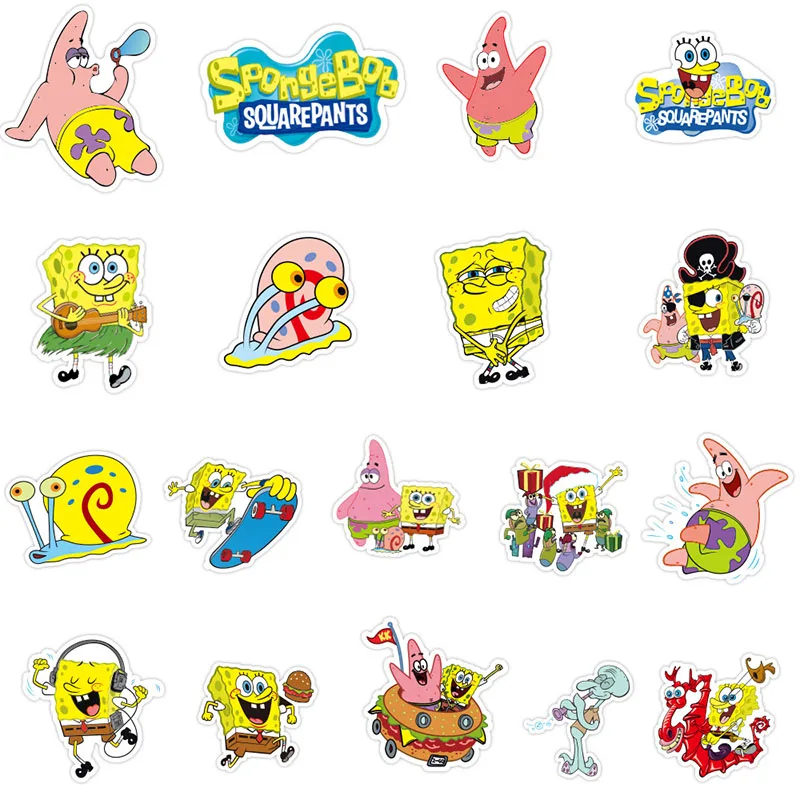 Esponja de dibujos animados para ni&ntilde;os, SquarePants amarillos de anime para monopat&iacute;n, tableta, ordenador, motocicleta, snowboard, coche, 10/50 unids/paquete-2