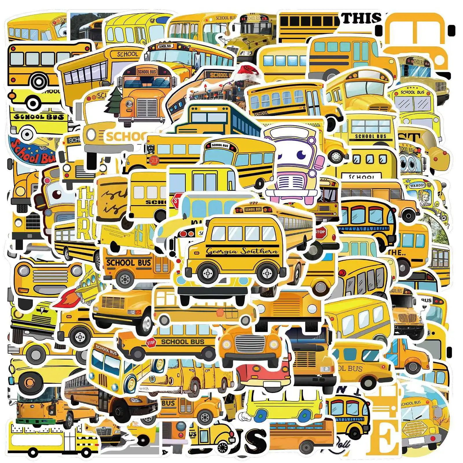 

100pcs/SET Cute School Bus Theme Sticker Waterproof fit Car Laptop Skateboard Surfboard Luggage Bicycle Kids Toy Home Decor