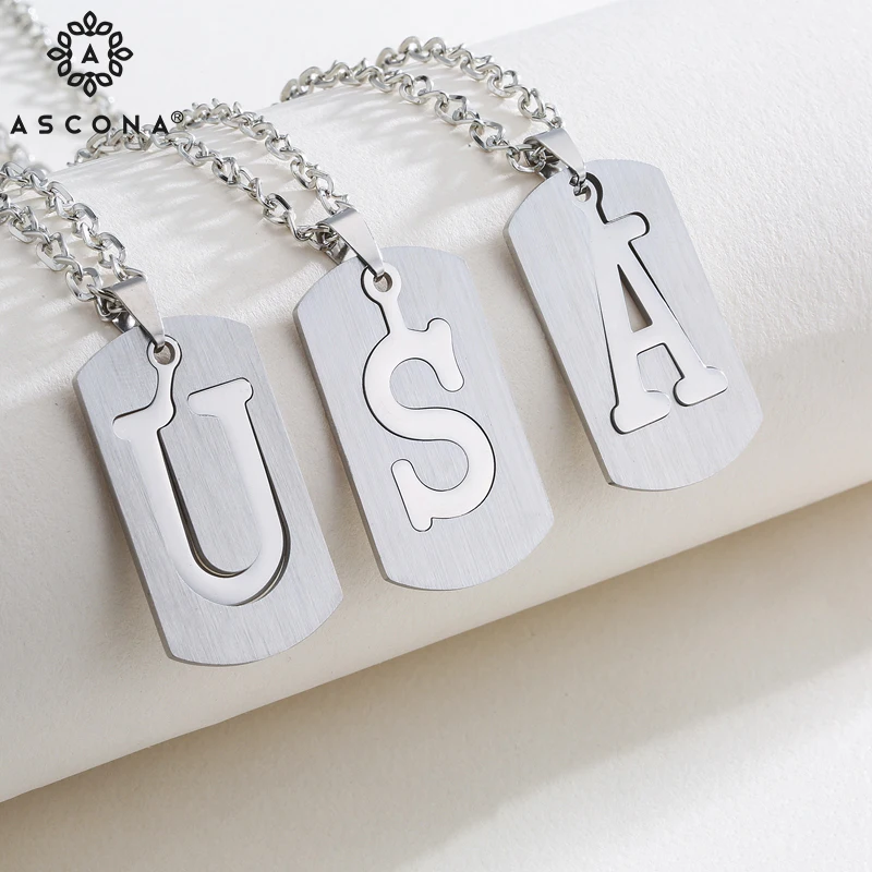 

ASCONA 26 Letter Pendant Necklace Engraved Design High Quality Stainless Steel Necklaces for Men and Women Simple Fashion