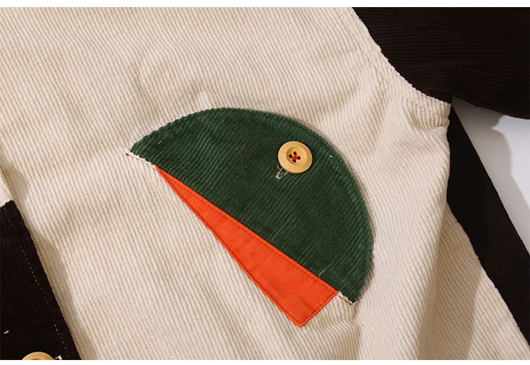

Hit Color Patched Pocket Thick Coat Harajuku New Single-breasted Autumn Winter designer Color Block Women Corduroy Basic Jacket